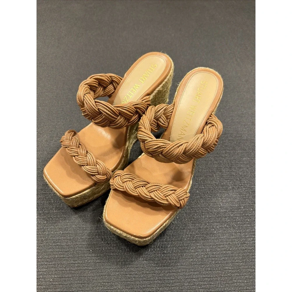 NWOB Stuart Weitzman Braida Leather Espadrille Wedge Sandal size 8.5